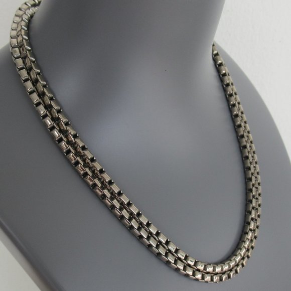 Round Box Link Necklace Chain 4.4mm Double Strand in Silver tone 17 inches - Picture 3 of 4